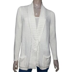 White + Warren Women’s Size L White Chunky Sweater Knit Pocket Front Cardigan